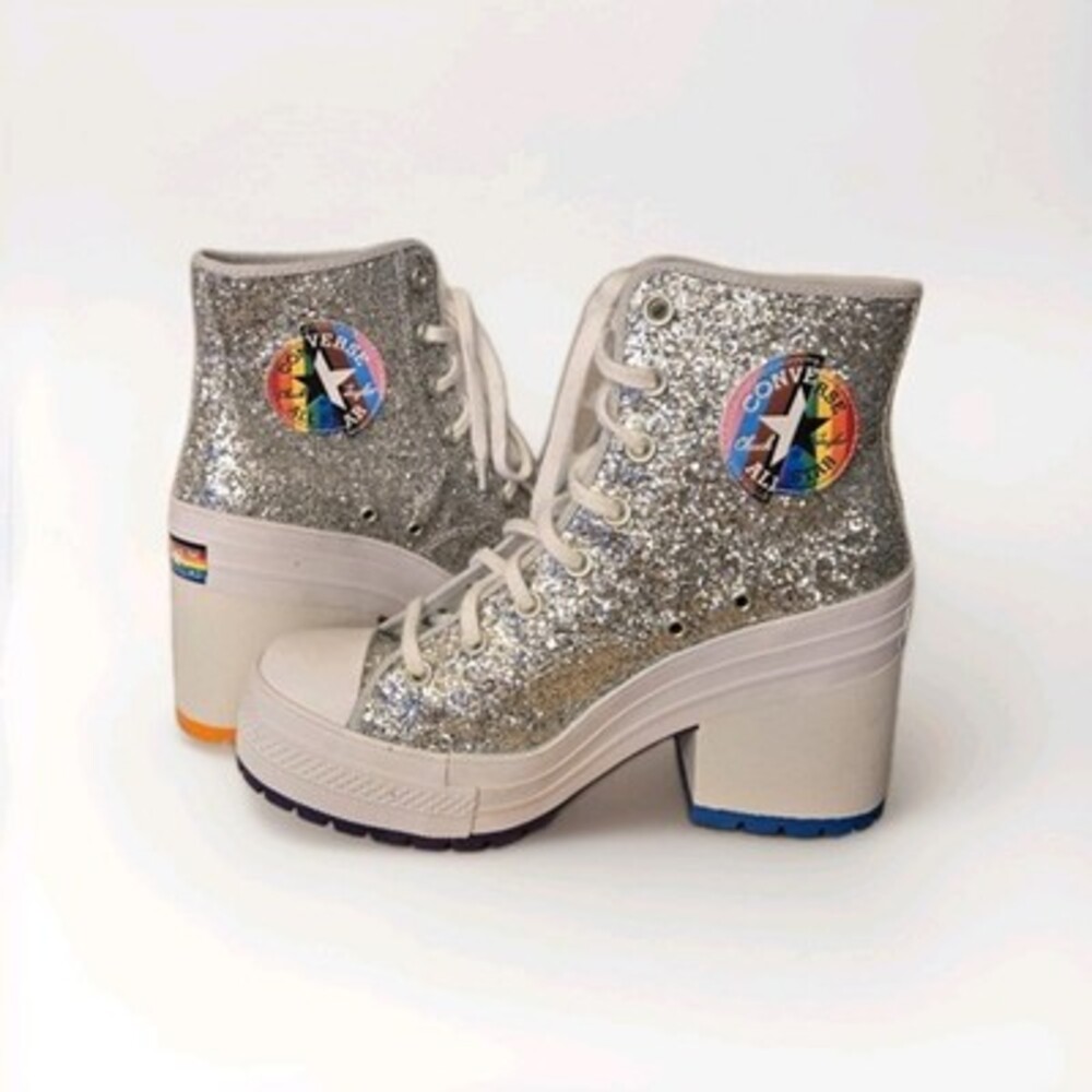Converse Chuck 70 de Luxe Heel Pride Platform Boot Silver, Women's Size 10